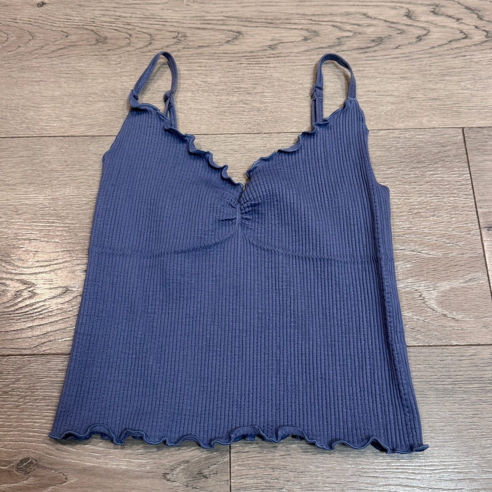Urban Outfitters Out From Under Blue Ribbed Lettuce Edge Cami Tank Top M/L
